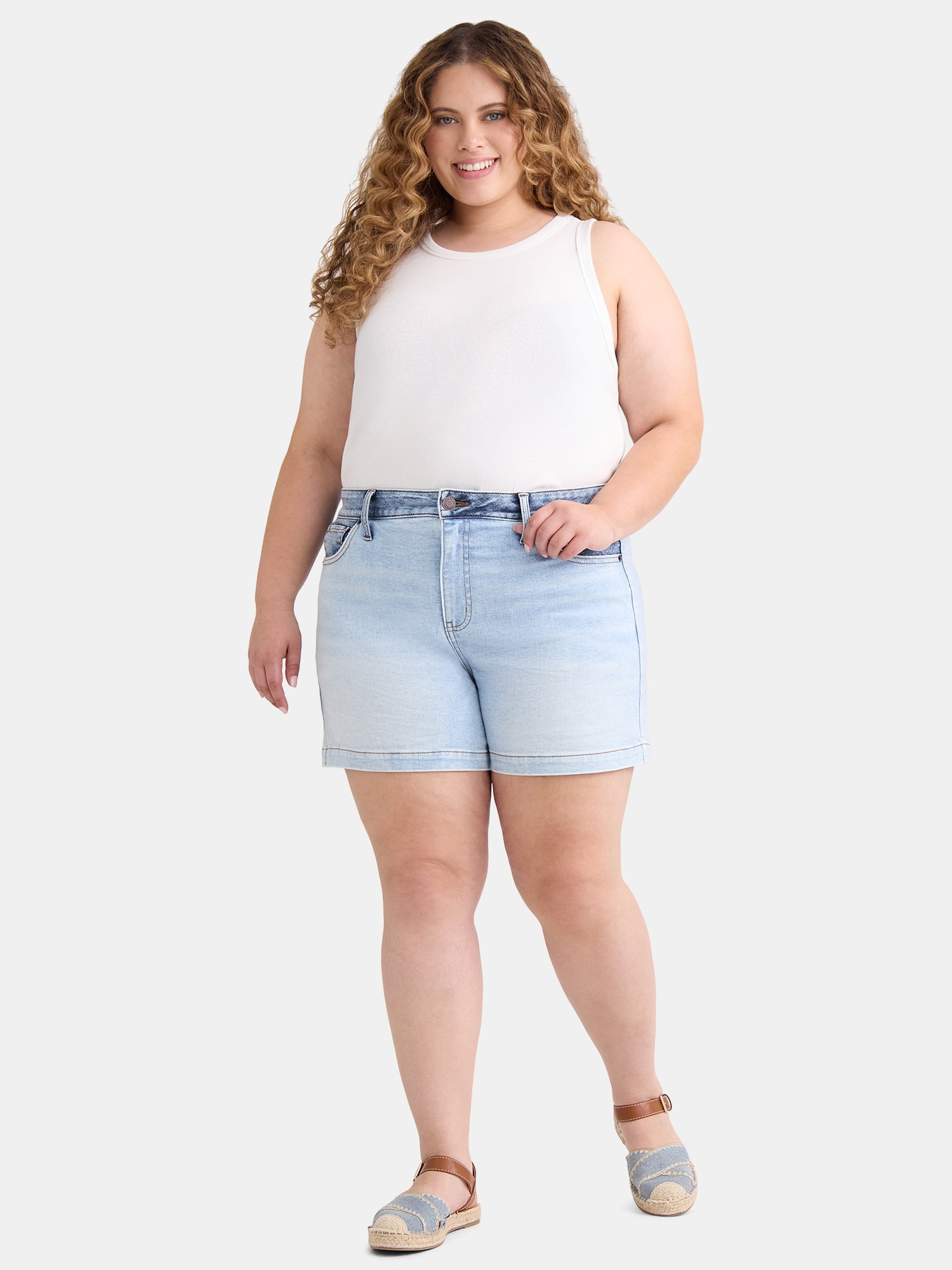 Terra & Sky Women's Plus Size Denim A-Line Shorts, 5" Inseam, Sizes 14W-26W