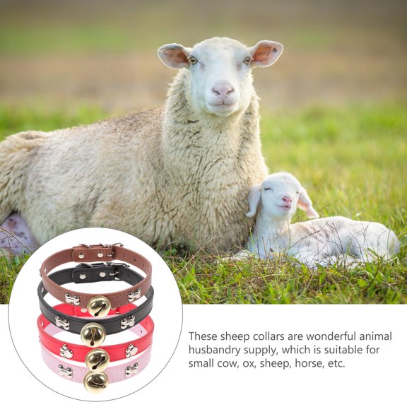 QIFULL 4pcs Adjustable Sheep Collar with Bell Sound Indicator High Density Webbing for Livestock