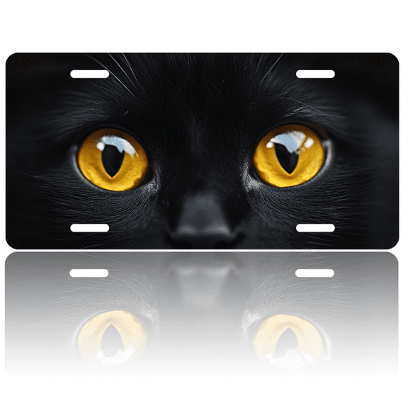 1 Pcs 2D Flat License Plate Covers & Frames, Black Cats Eyes For Decorative Front, Waterproof For Decoration Aluminum License Plate Covers & Frames Cover For Men Women, 12" X 6"