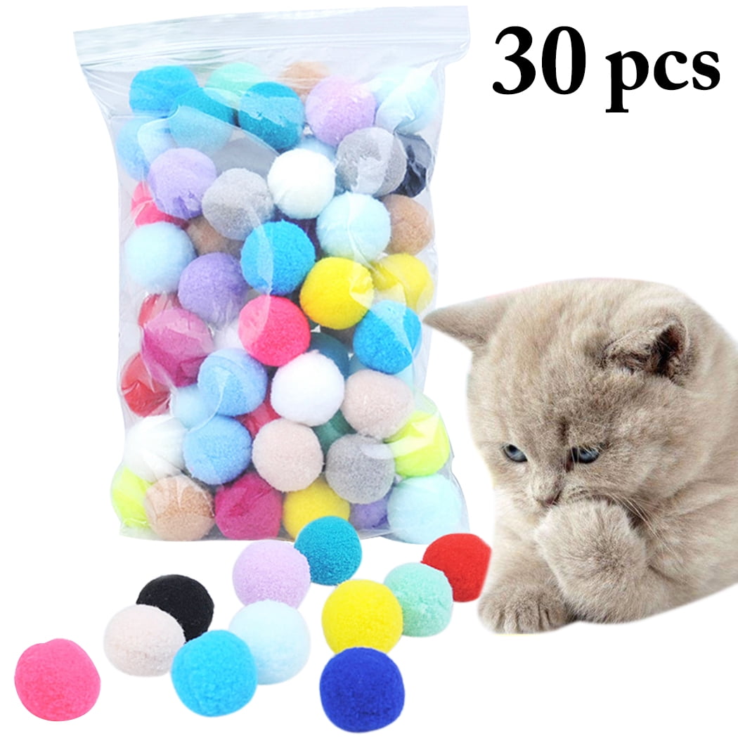 30Pcs 0.98in Cat Toy Ball Creative Colorful Interactive Cat Pom Pom Cat  Chew Toy