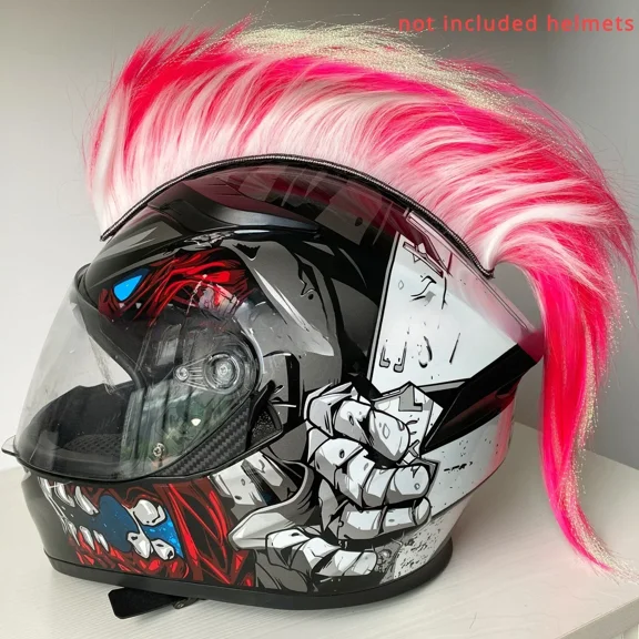 ZHaobin Mohawk Helmet Wig Motorcycle Helmet Decorations Wigs Cockscomb Motocross Full Face Off Road Helmet Decoration Hair Sticker Paste (Pink)