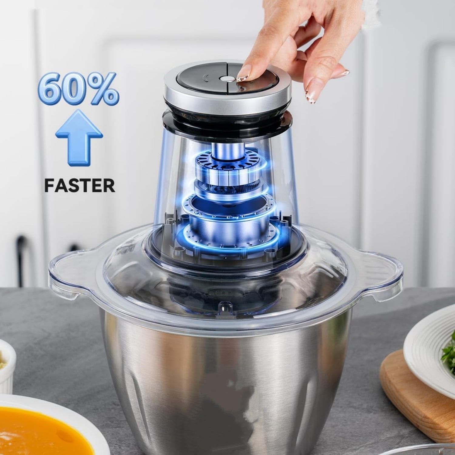 Food Processor Small, 10 Cup Food Chopper with Container, 2.3L 600W Electric Meat Grinder for Home Use, Stainless Steel Mini Food Processor for Kitchen, Vegetable, Onion, Garlic, Salad