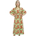 thumbnail image 1 of Bimba Women's Floral Long Kaftan Light Green Cotton Drawstring Waist Caftan-12, 1 of 7