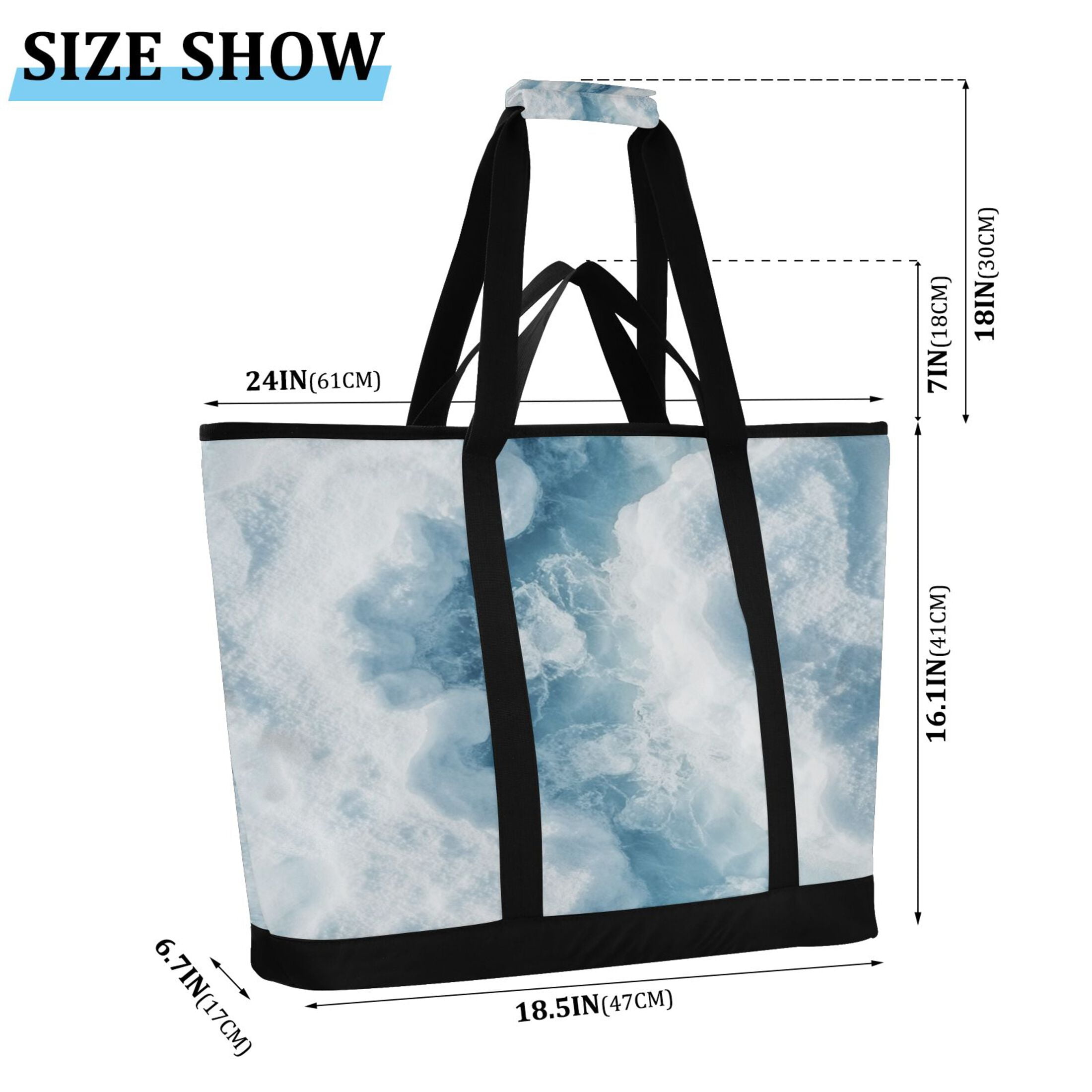 Large Hand-held Ice Pack Picnic Bag Insulation and Refrigeration Suitable for Shopping Picnics and Camping White Ocean Pattern