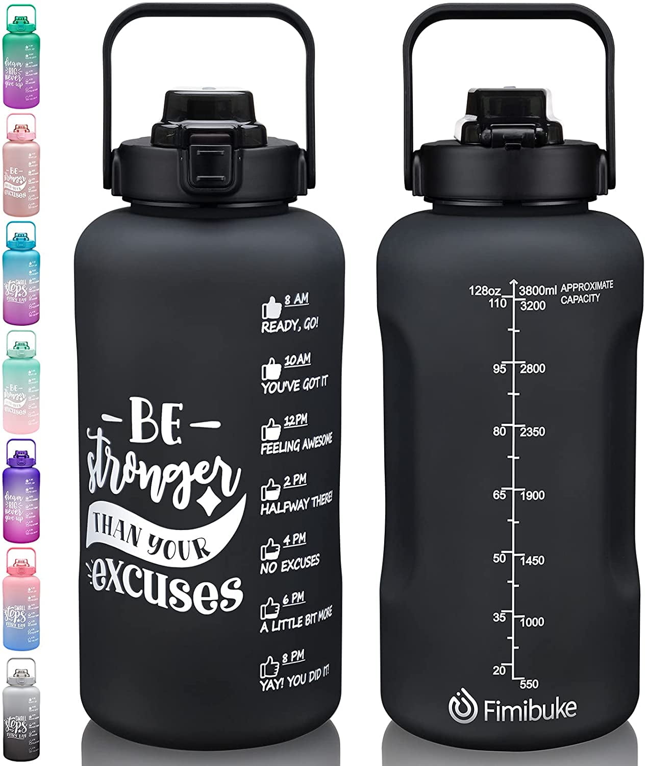 1 Gallon Water Bottle with Time Marker & Straw BPA Free Large