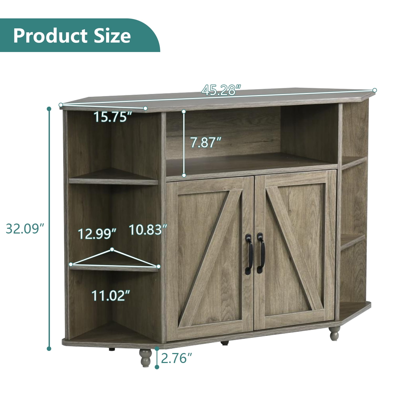 DreamCurship Modern Farmhouse Corner TV Stand for TVs Up to 55 Inch, Entertainment Center with Adjustable Shelves for Living Room, Wash Gray
