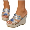 thumbnail image 3 of Bmisegm Ladies Summer Rhinestone Bright Leather Thick Bottom Large Size Slope Heel Sandals Slippers Womens Sandals Summer Blue 9, 3 of 9