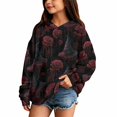 thumbnail image 2 of Grblisyd Halloween Hoodies For Teen Girls Long Sleeve Skeleton Floral Print Cute Hoodie Lightweight Y2k Fall Oversized Hooded Sweatshirt, 2 of 5