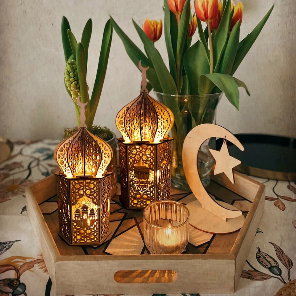1pc Eid Mubarak Licht Kerzenständer Tablett Dekoration Ramadan Muslim  Festival Palace Lampe Ornamente für Islam Party Desktop Geschenke
