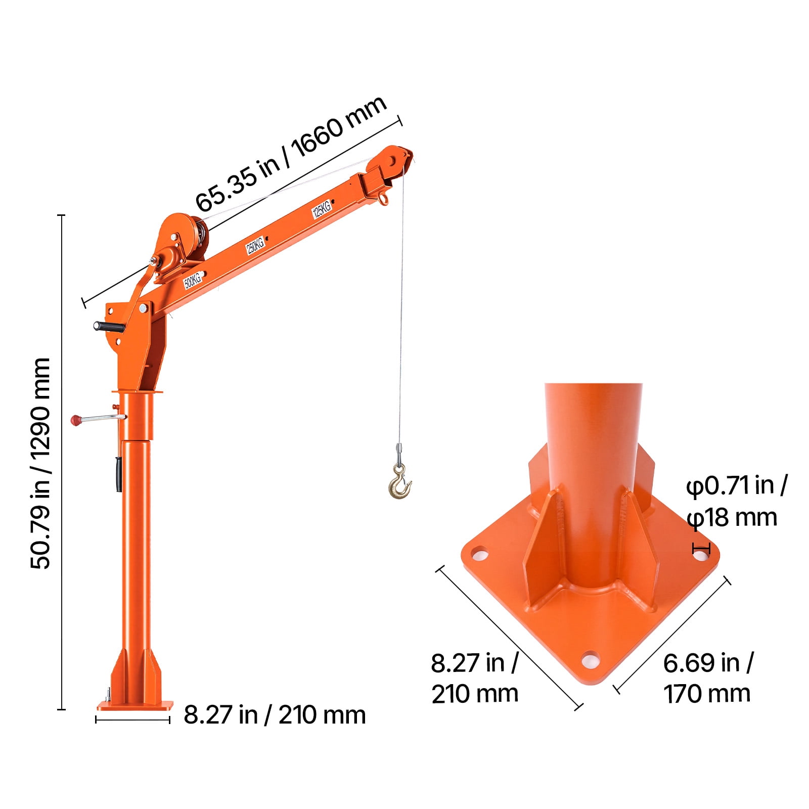 KFFKFF Truck Crane, 1100 lbs Manual Pickup Crane with Hand Winch, 360° Rotating Telescopic Boom, Durable Galvanized Steel, Foldable Jib for Lifting Heavy Loads in Machine Shops, Lumberyards