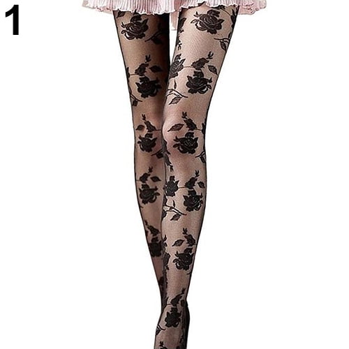 Nuzyz Women Rose Pattern Tight Lace Pantyhose See-Through Stockings, Women's, Size: One size, Black