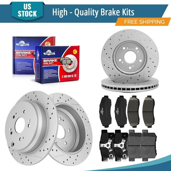 YXPCARS 12PCS Brake Kits, Brake Rotors Ceramic Brake Pads for Honda CR-V 2007-2016 Acura RDX 2010-2012 FWD, Front Rear (31455, 31372, D1521, D1086)