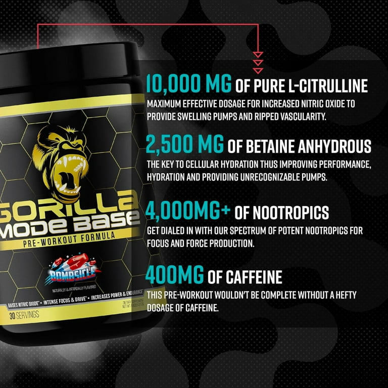 l carnitine gorilla mind Gorilla Mind Base Pre-Workout, Sour Gummy Worm, 0.69 lbs
