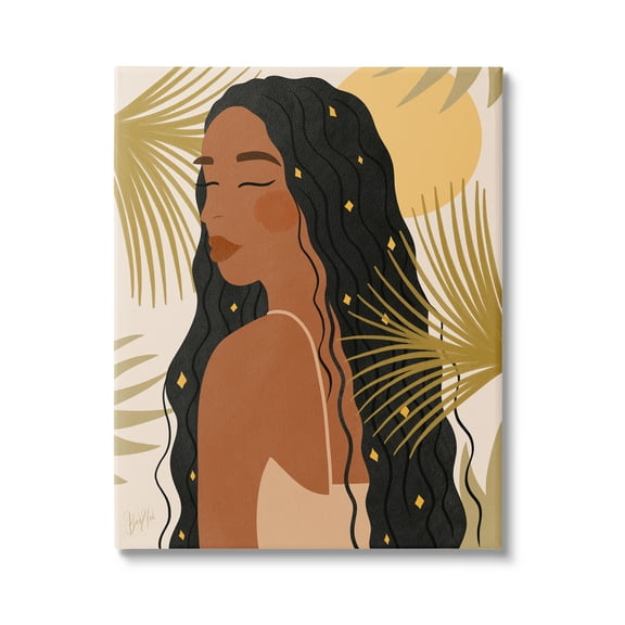 Stupell Industries Desert Plant Leaves Sunlit Starry Haired Woman Graphic Art Gallery Wrapped Canvas Print Wall Art, Design by Birch&Ink
