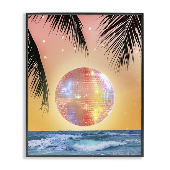 Stupell Industries Tropical Disco Sunset Landscape & Nature Painting Black Framed Art Print Wall Art, 11 x 14