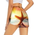 thumbnail image 3 of Xecao's Starfish Sunset Sea Beach for a double-layer running short for women, perfect for gym, tennis, and more, featuring a convenient pocket., 3 of 9