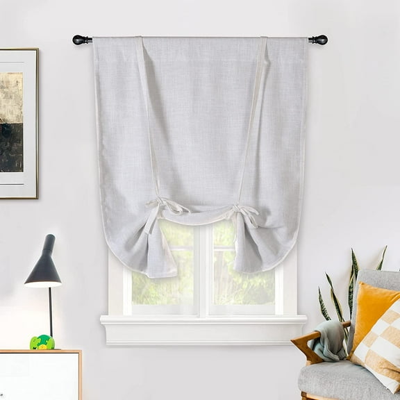 DriftAway Blackout Linen Textured Solid Basic Room Darkening Tie Up Curtain Adjustable Balloon Rod Pocket 47"L x 25"W Ivory