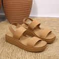 thumbnail image 5 of Pennysue Women's Platform Wedges Sandals Brown Elastic Ankle Strap Sandals 6M, 5 of 7