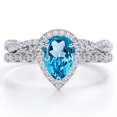 thumbnail image 1 of JeenMata Anillo de Compromiso Vintage de 1,5 Quilates con Topacio Azul y Moissanita con Piedra Natal de Diciembre en Talla Pera: Conjunto Nupcial con Halo Pavé en Oro Blanco de 18 K sobre Plata, 1 of 6