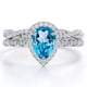 thumbnail image 1 of JeenMata Anillo de Compromiso Vintage de 1,5 Quilates con Topacio Azul y Moissanita con Piedra Natal de Diciembre en Talla Pera: Conjunto Nupcial con Halo Pavé en Oro Blanco de 18 K sobre Plata, 1 of 6