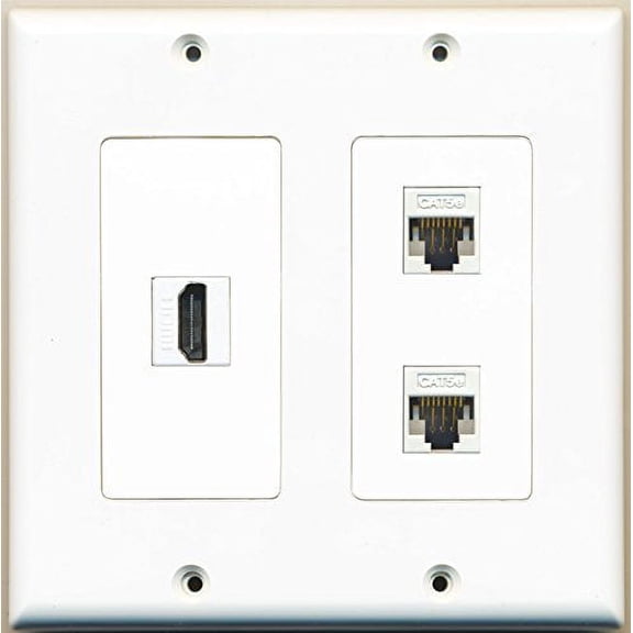 RiteAV - 1 Port HDMI 2 Port Cat5e Ethernet White - 2 Gang Wall Plate
