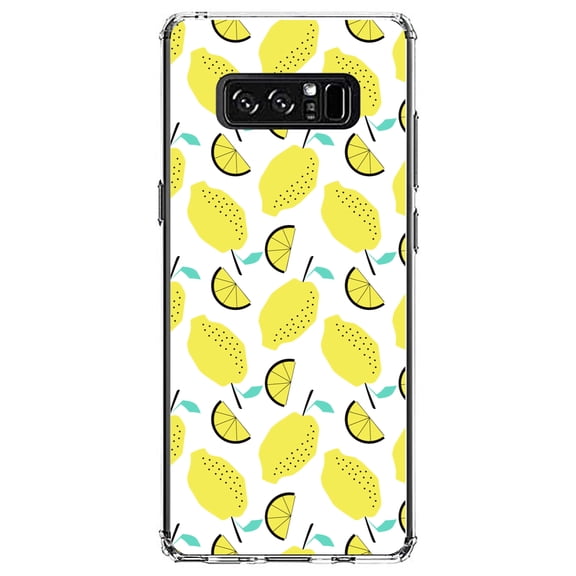 DistinctInk Clear Shockproof Hybrid Case for Samsung Galaxy Note 8 - TPU Bumper, Acrylic Back, Tempered Glass Screen Protector - Summer Graphics - Lemon Pattern - Lemonade
