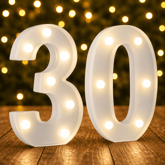 Sparkles Hub 30th Birthday Decorations, LED Light Up Numbers 30, Marquee Number Sign for Women Men, Table Centerpiece, Backdrop and Anniversary Decor, White