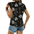 thumbnail image 3 of Women'S Floral Graphic Lace Blouses Crew Neck Cap Sleeve Boho Shirts White and Blue M, 3 of 9