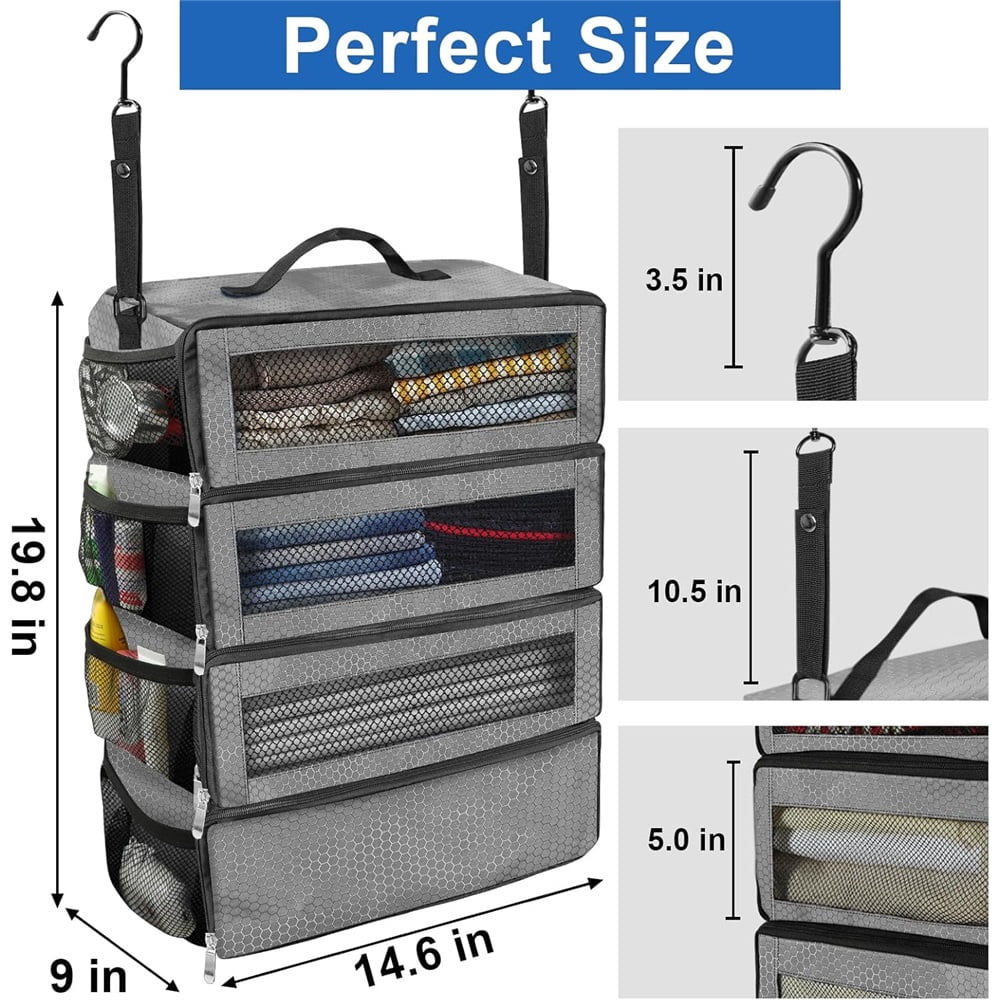 Sugagale Collapsible Hanging Travel Organizer, Portable Luggage Packing Cubes for Carry On Suitcase, Breathable Travel Shelves Organizer