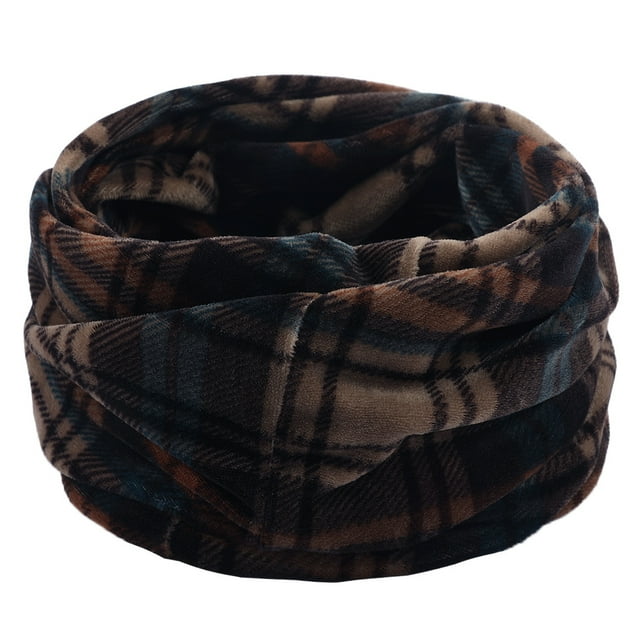 Bufanda de punto de doble capa de un solo anillo para hombre y mujer con cuello de felpa corto y cálido estampado de otoño e invierno