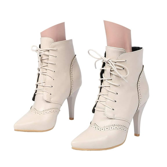 Dakaela Women's Ankle Boots Stilettos High Heeled Booties Shoes Pointy Toe Lace up Combat Dress Pumps