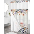thumbnail image 3 of No Hook Shower Curtain with Snap-in Liner, Pink Spring Floral Waterproof Fabric Bathroom Curtains, Elegant Flowers Farmhouse Botanical Wooden Bath Curtains & Mesh Top Window 54"x78", 3 of 9