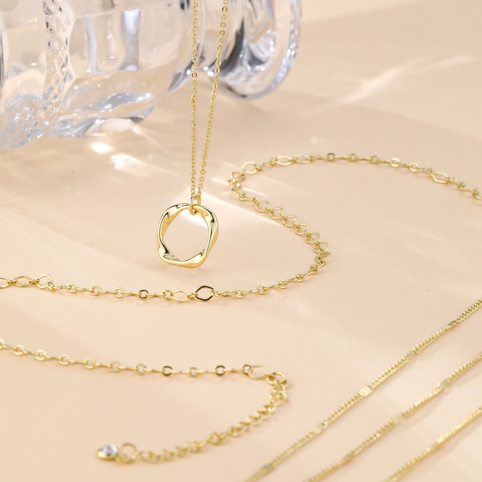 GOSFRY 3 layer 14K Gold/Silver Plated Necklaces Set for Women Dainty Stackable Circle Pendant Chain Perfect Jewelry Gifts