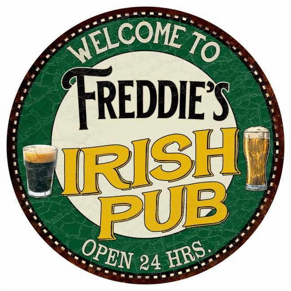 Freddie's Irish Pub 14" Round Metal Sign Kitchen Bar Wall Decor 100140036403