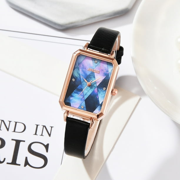 Reloj de cuarzo para mujer, relojes para mujer JINJIS, reloj de cuarzo informal con esfera rectangular y correa de cuero para mujer, reloj de cuarzo