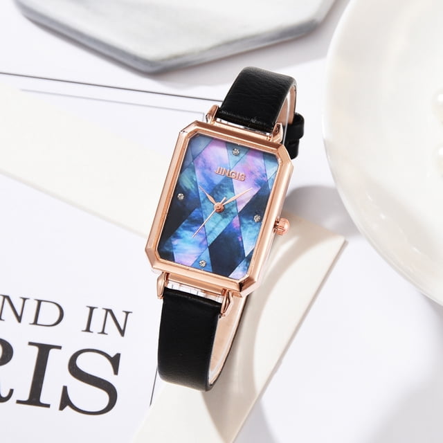 Reloj de cuarzo para mujer, relojes para mujer JINJIS, reloj de cuarzo informal con esfera rectangular y correa de cuero para mujer, reloj de cuarzo