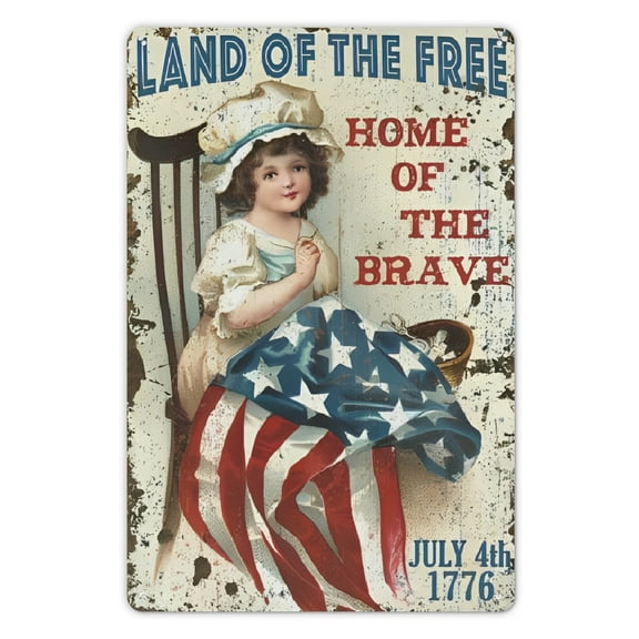 1pc Vintage Patriotic Wall Art, Land of the Free Home of the Brave Metal Sign, 8x12 Inch Decorative Plaque for Indoor Display, July 4th 1776 Independence Day Decor