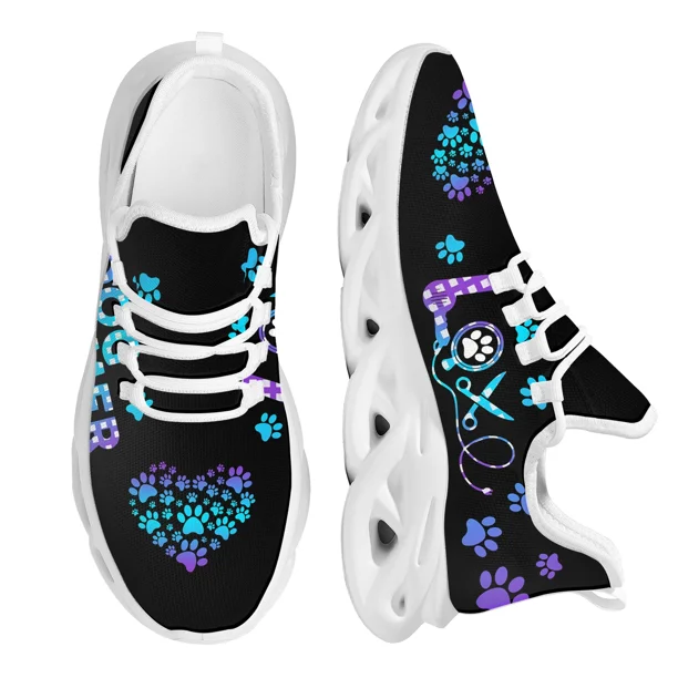 Zapatillas de deporte de malla transpirables para mujer, diseño de peluquero canino, de alta calidad, color negro, a la moda, informales, con plataforma para gimnasio