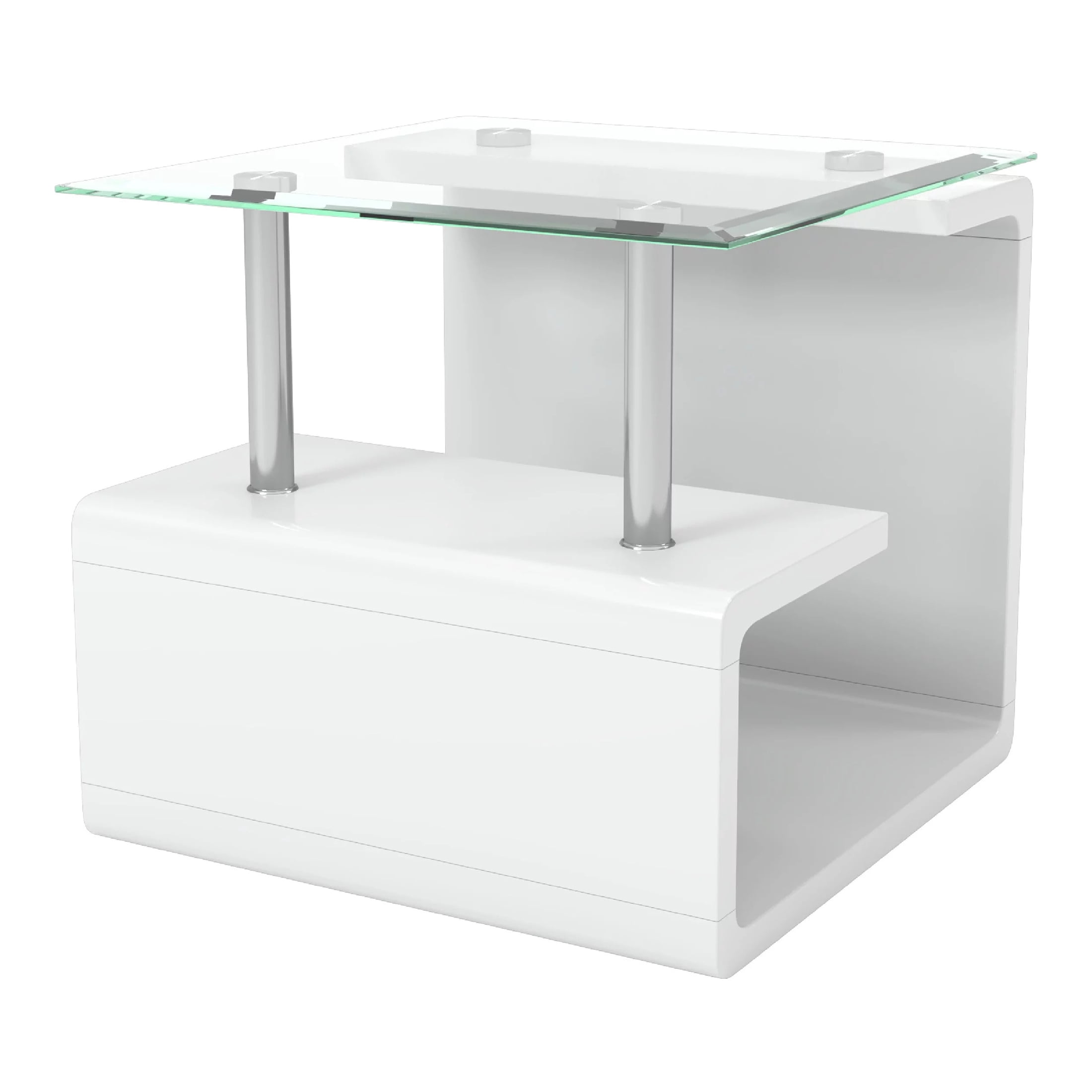 Furniture of America Neko Glass Top End Table, Glossy White