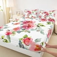 thumbnail image 3 of Homewish Pink Flowers 4 Pieces Queen Sheet Sets For Kids Teens Adults,Chic Floral Blossoms Ultra Soft Flat Sheet,Watercolor Botanical Plants Queen Fitted Sheet,Ultra Soft Home Decor, 3 of 7