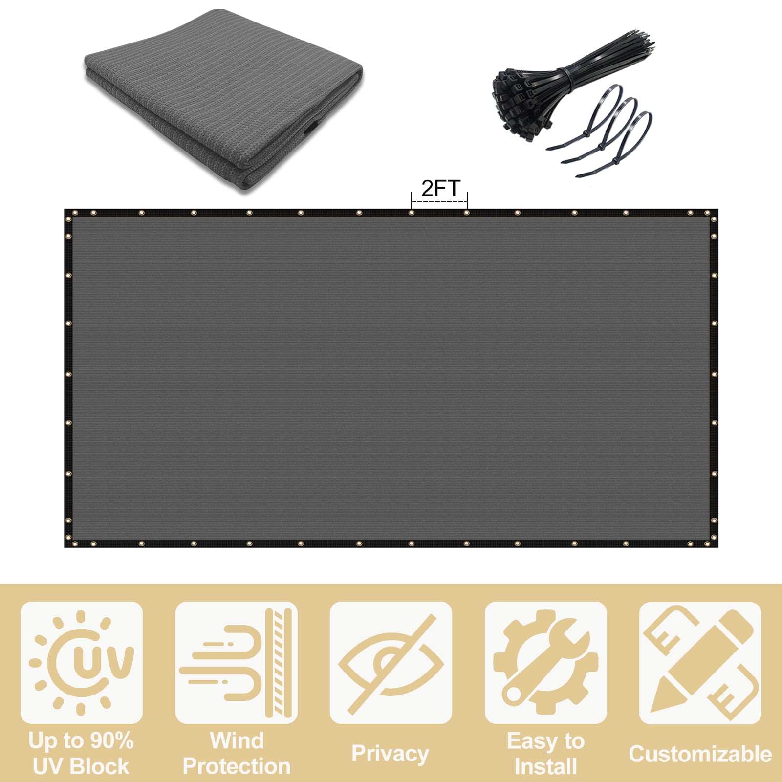 4'X50' HDPE Privacy Fence, Dark Grey