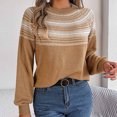thumbnail image 6 of Lovskoo 2024 Sweaters for Women Long Sleeve Retro Contrasting Cable Knit Lantern Sleeve Pullover Sweater Top Khaki, 6 of 8