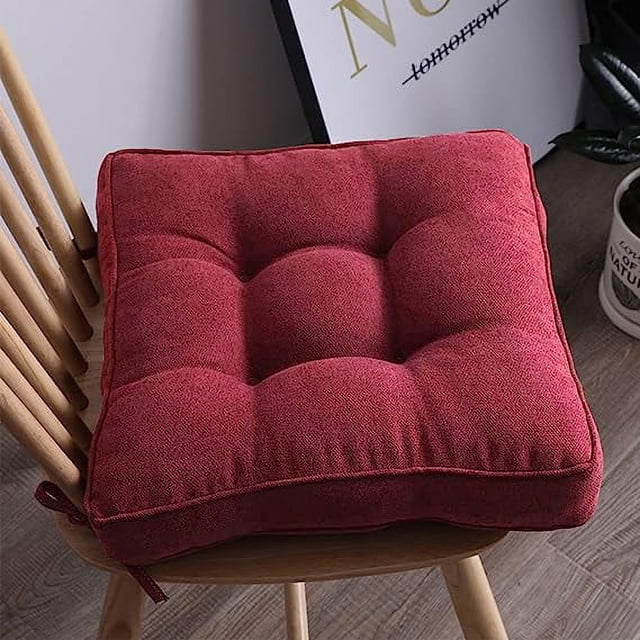 Xiao Hua Cojín cuadrado para silla con lazos, suave y de color liso, cómodo cojín de terciopelo para cocina, comedor, oficina, lectura infantil (rojo vino, 40,6 x 40,6 cm)
