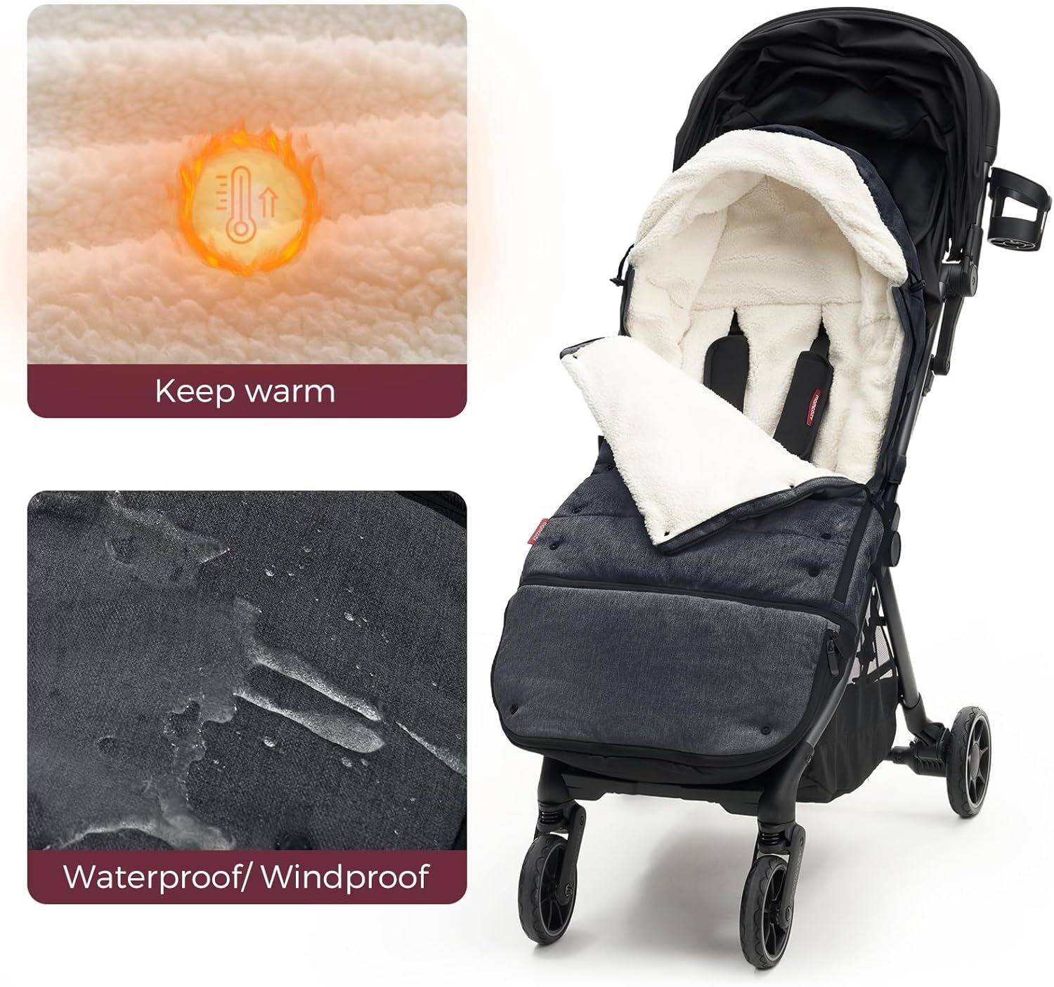 Momcozy Stroller Footmuff Universal | Easily Attaches to Most Strollers | Ultra-Plush,Weather-Proof | Deluxe Warm Stroller Bunting Bag | Extendable Stroller Cover for Winter | Adjustable Buckle,Black