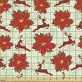 thumbnail image 2 of Ambesonne Christmas Fabric by the Yard Upholstery, Poinsettia Reindeer, 1 Yard, Scarlet Ruby Beige, 2 of 5