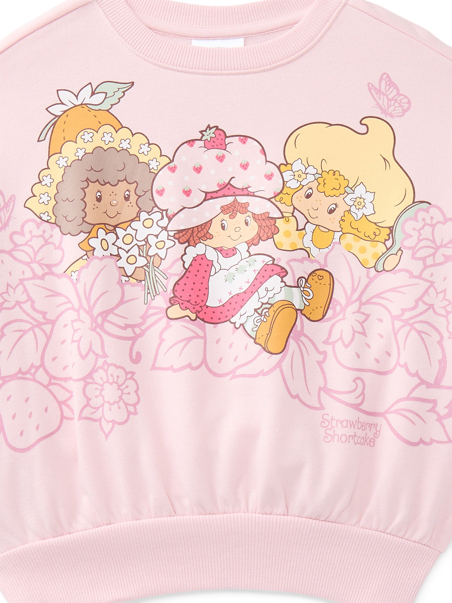 Strawberry Shortcake Girls Graphic Fleece Crew Pullover, Sizes 4-16