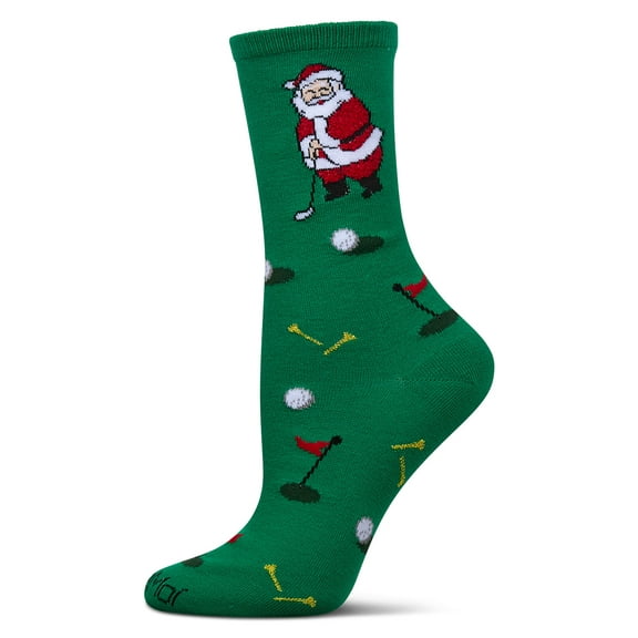 MeMoi Women's Golfing Santa Holiday Crew Socks - Womens - Female, 9-11, Green