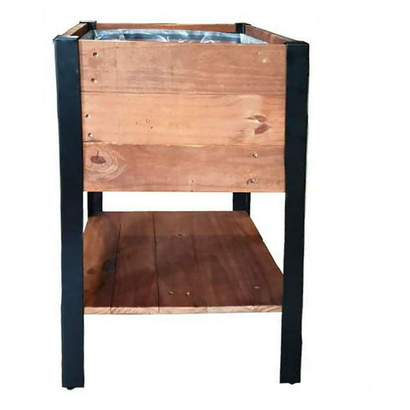 Grapevine Urban Garden Tall FSC Recycled Wood Planter with Shelf, Square, Natural Brown