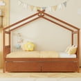 thumbnail image 2 of Aukfa Twin Size House Bed with Two Storage Drawers for Kids, Solid Wood Montessori Bed Frame, Walnut, 2 of 8