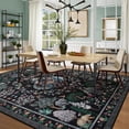thumbnail image 4 of SUNDEREY 8'x10' Floral Washable Rugs, Boho Area Rug for Living Room, Soft Large Bedroom Rug 8x10ft Under Bed, Flower Non Slip Ultra Thin Carpet for Dining Room Nursery Office, Black, 4 of 8